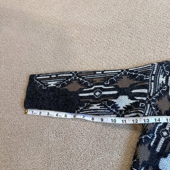 Debut Sweater Long Open Cardigan Boho Geometric Gray White Taupe Size M/L #C8023 - Picture 7 of 10